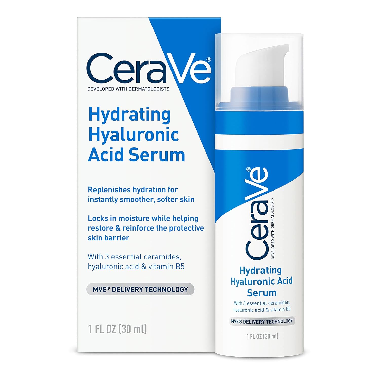 2 Pack Cerave Hyaluronic Acid Serum for Face with Vitamin B5 and Ceramides, Hydrating Face Serum for Dry Skin, Fragrance Free, 1 Ounce