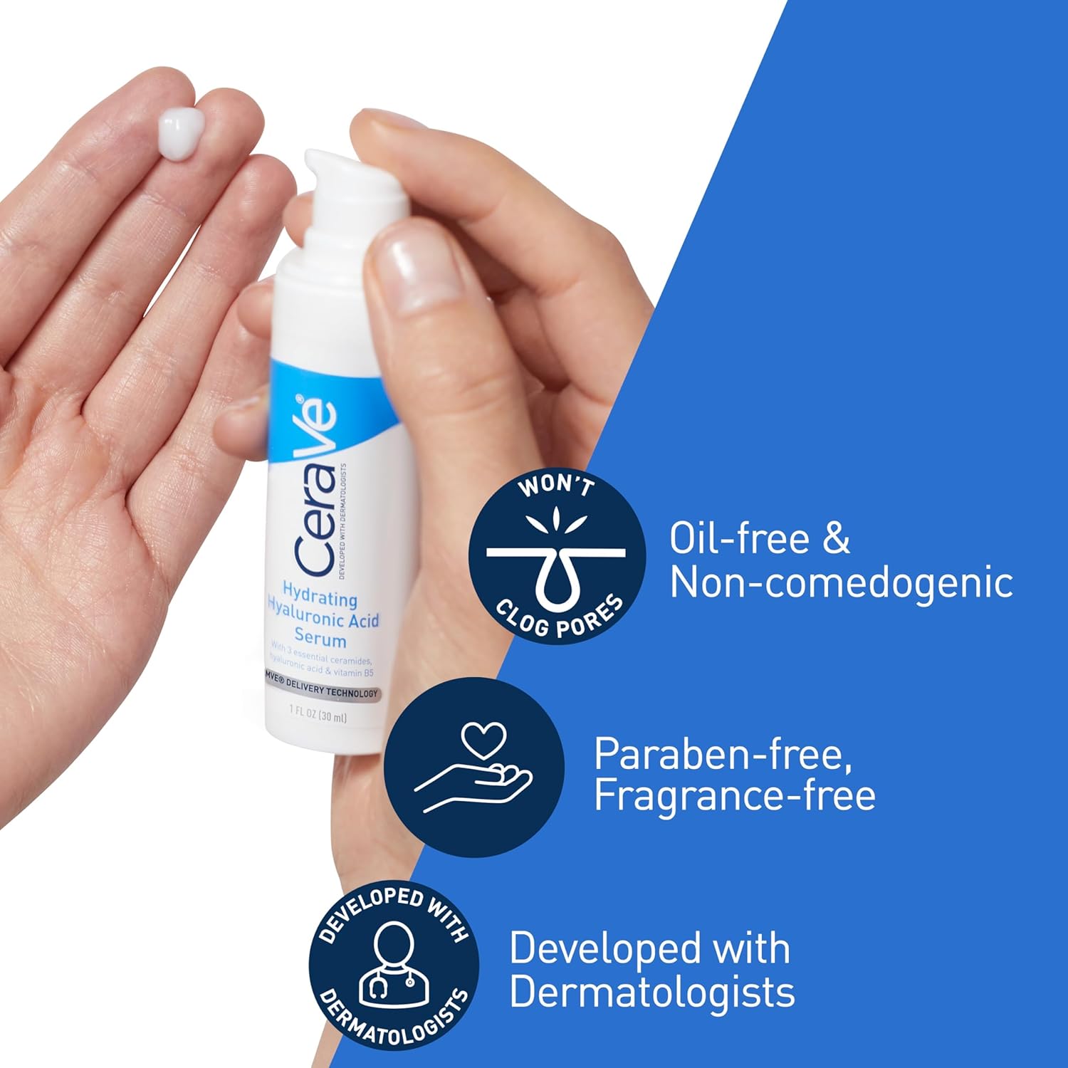 2 Pack Cerave Hyaluronic Acid Serum for Face with Vitamin B5 and Ceramides, Hydrating Face Serum for Dry Skin, Fragrance Free, 1 Ounce