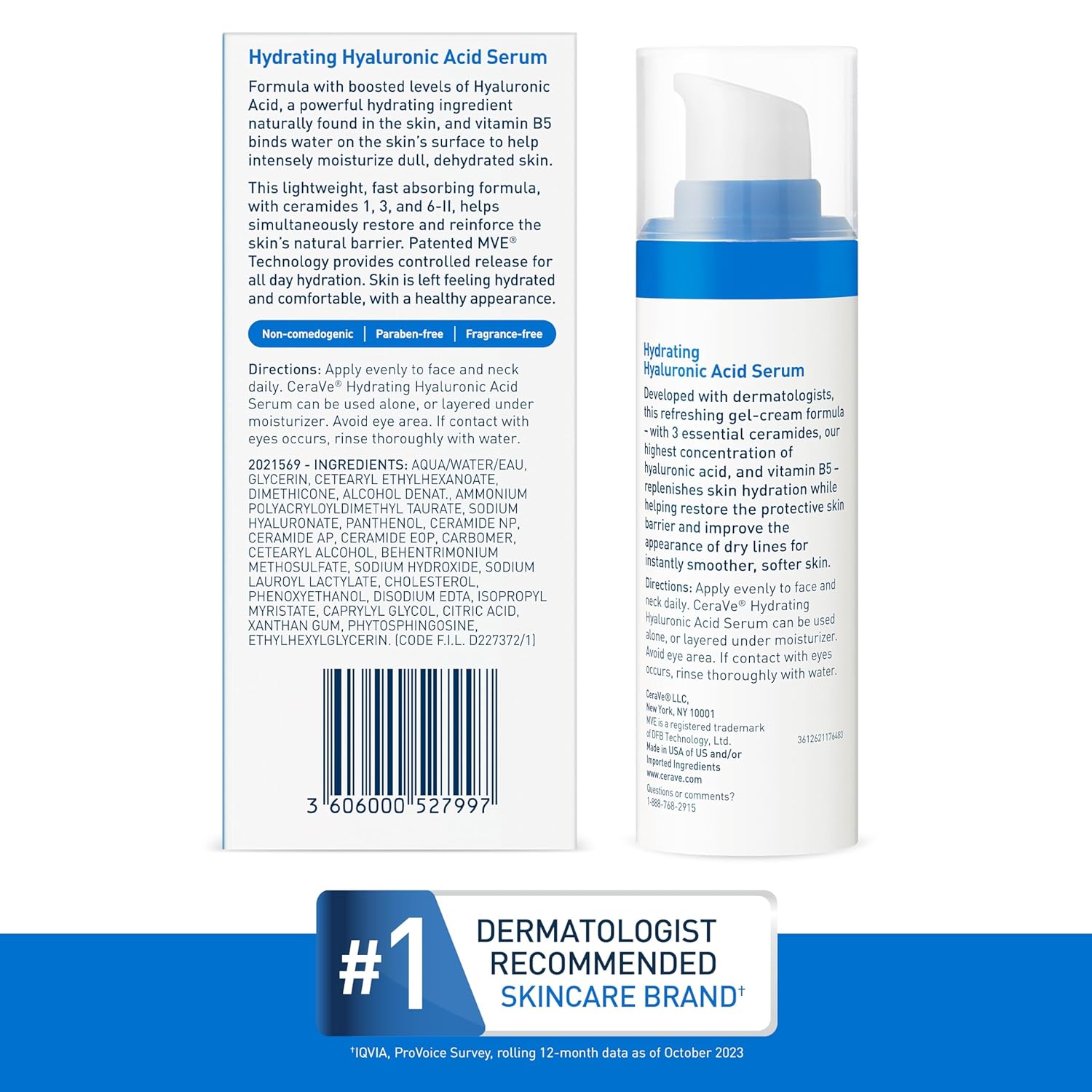 2 Pack Cerave Hyaluronic Acid Serum for Face with Vitamin B5 and Ceramides, Hydrating Face Serum for Dry Skin, Fragrance Free, 1 Ounce