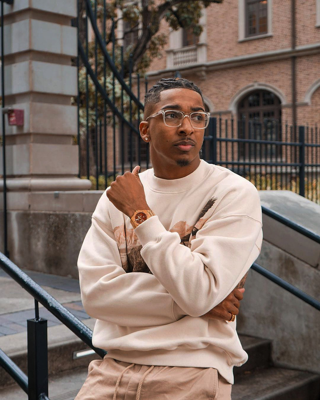 Red faced mens watch